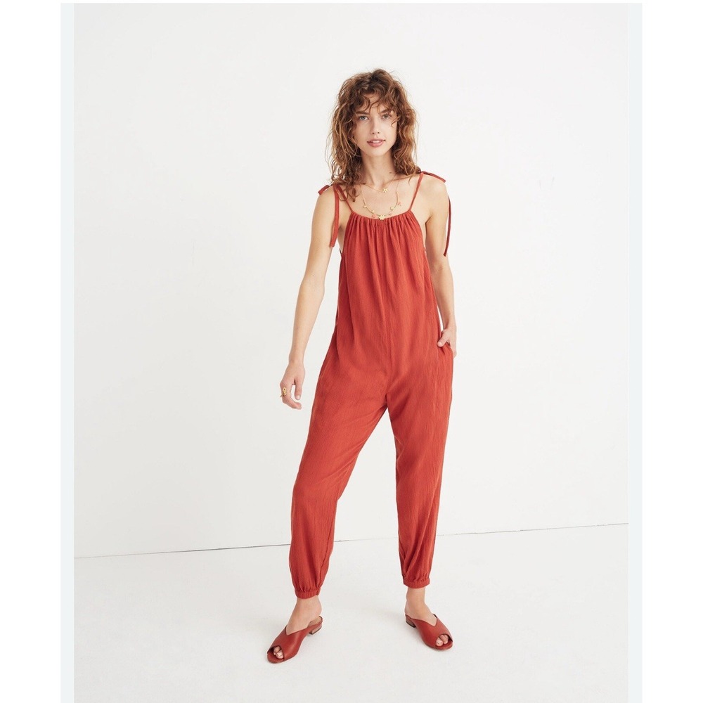 MADEWELL Women's Gauze Tie Jumpsuit Sleeveless‎ Burnt Orange Size Small Cotton